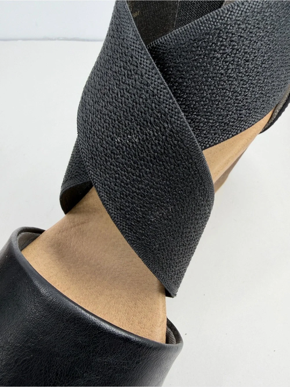 Dr. Scholls Barton-Band Wedge Sandals Black Faux Leather/Fabric Size 6M